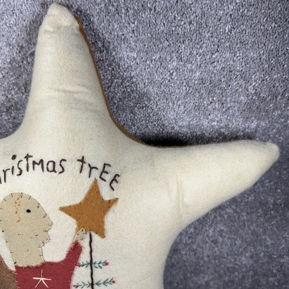 Star Pillow Cream Mustard Angel Christmas Primitive Folk Art‎